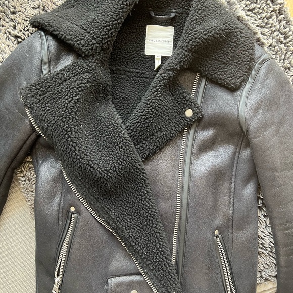 Avec Les Filles Faux Shearling Biker Jacket - Picture 4 of 6